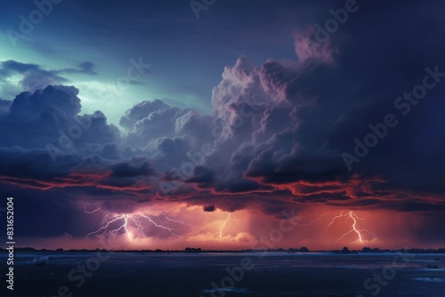Violet and Amber Fury Panoramic Thunderstorm Scene with Lightning