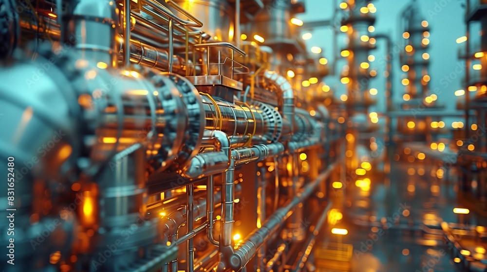 Complex Oil Refinery Pipes and Valves. Intricate network of pipes and valves in an oil refinery, highlighting the complexity and engineering involved in oil processing and distribution. Complex Oil Refinery Pipes and Valves. Intricate network of pipes and valves in an oil refinery, highlighting the complexity and engineering involved in oil processing and distribution.