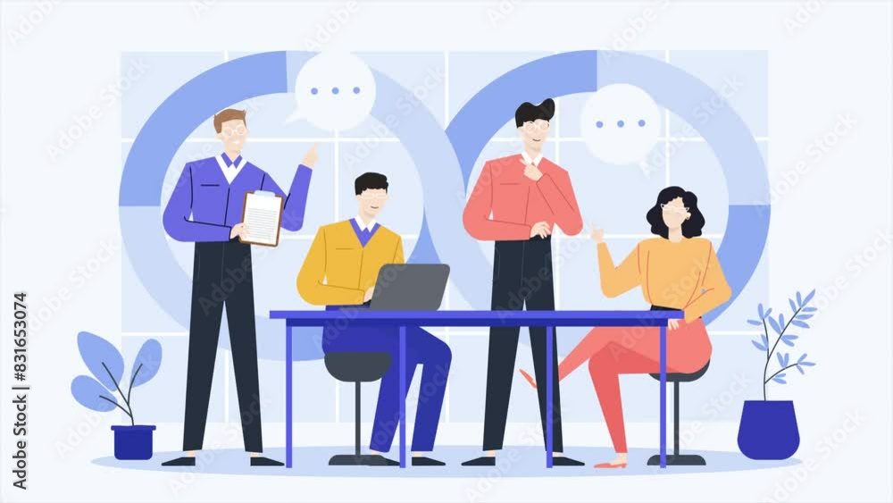 teamwork meeting and coordination concept. business animated illustration. business animation video teamwork meeting and coordination concept. business animated illustration. business animation video