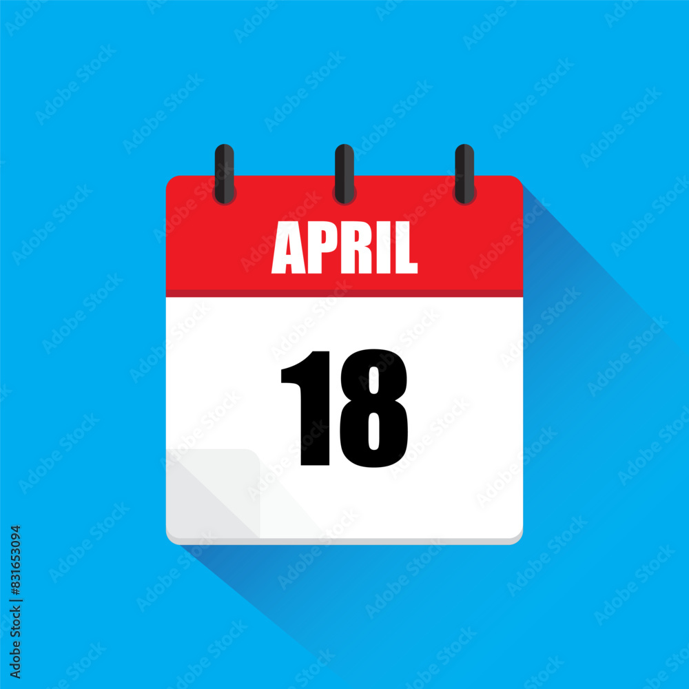 April calendar icon. Date eighteen. Red and white. Vector design. April calendar icon. Date eighteen. Red and white. Vector design.