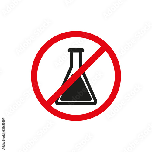 No laboratory work symbol. Chemical testing prohibited sign. Research restriction icon. Safety in science Vector graphic.