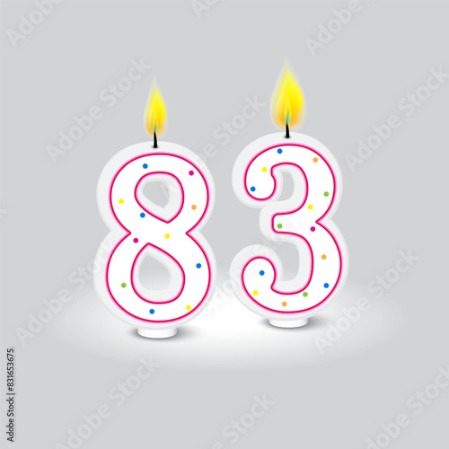 Birthday candles icon. Number eighty three. Colorful dotted. Vector illustration.