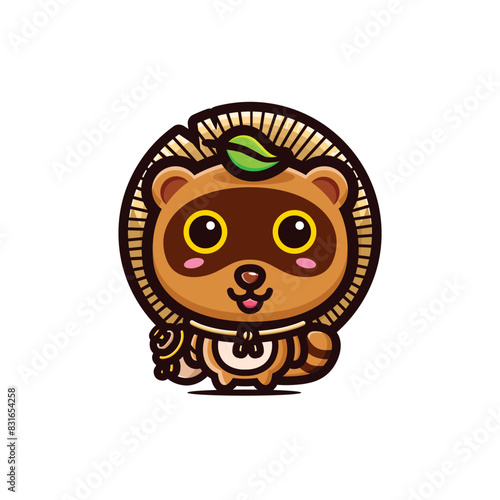 cute tanuki cartoon with sake bottle