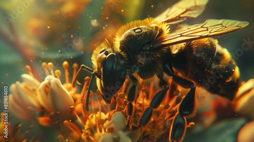 close-up of a honeybee collecting nectar from a flower © Ayesha