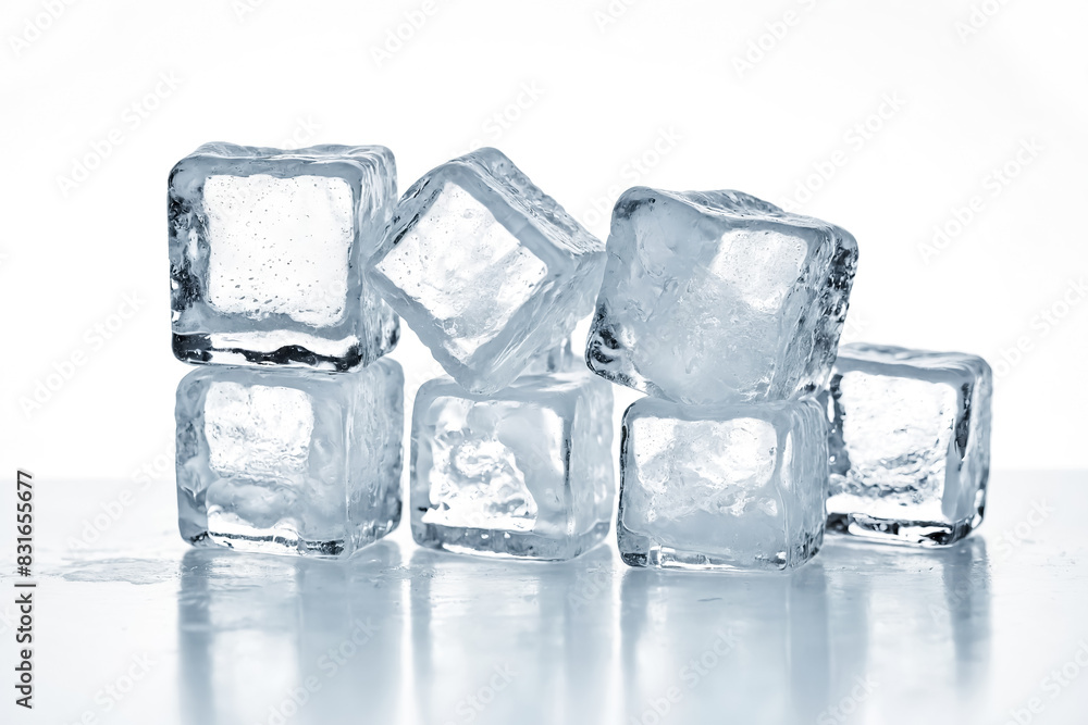 Crystal clear ice cubes on white background Crystal clear ice cubes on white background