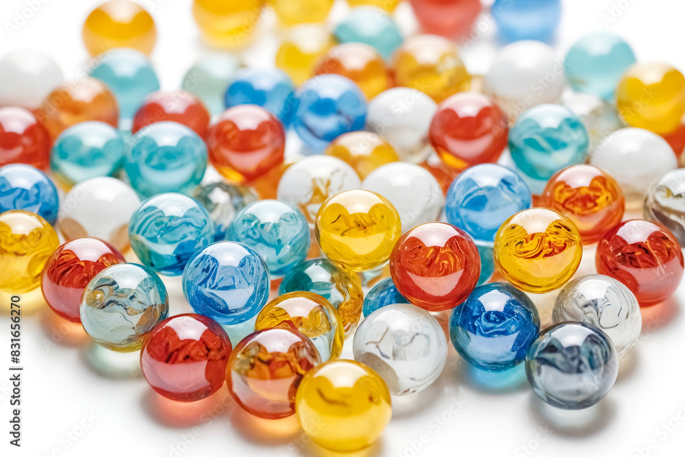 Colorful Glass Marbles on White Background