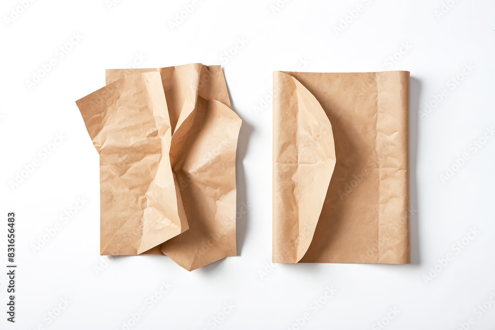 Crumpled brown paper isolated on white background Crumpled brown paper isolated on white background