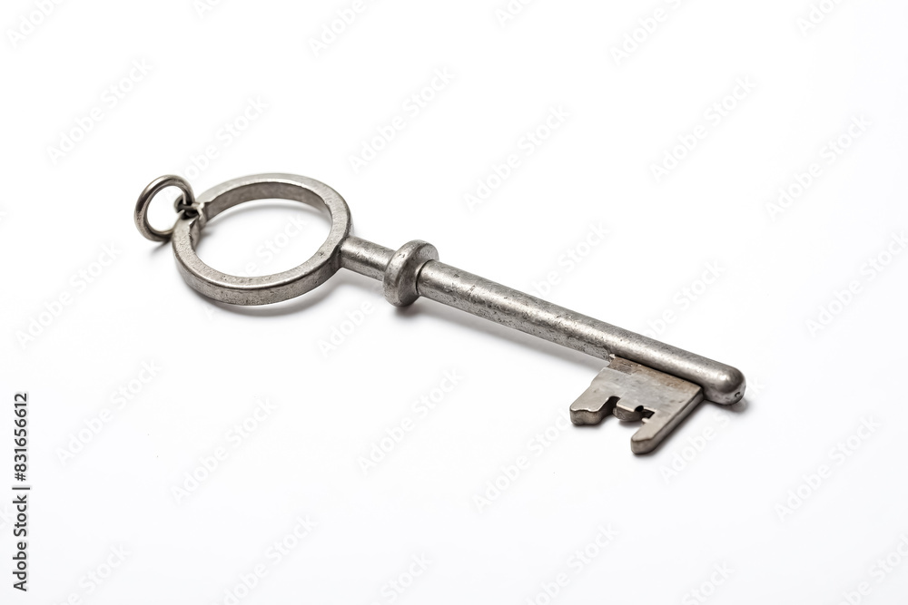 Close-up of a silver key on a white background Close-up of a silver key on a white background