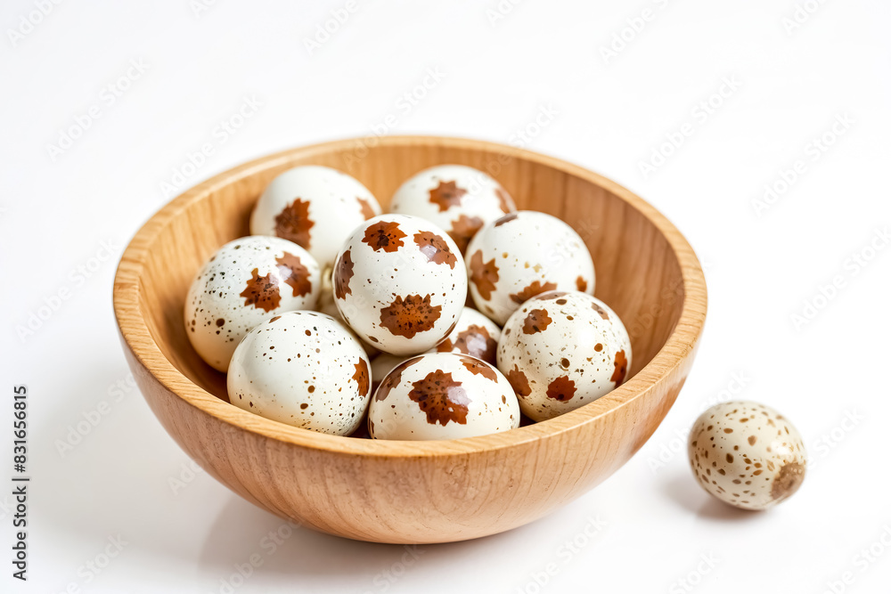 Quail eggs in a wooden bowl Quail eggs in a wooden bowl