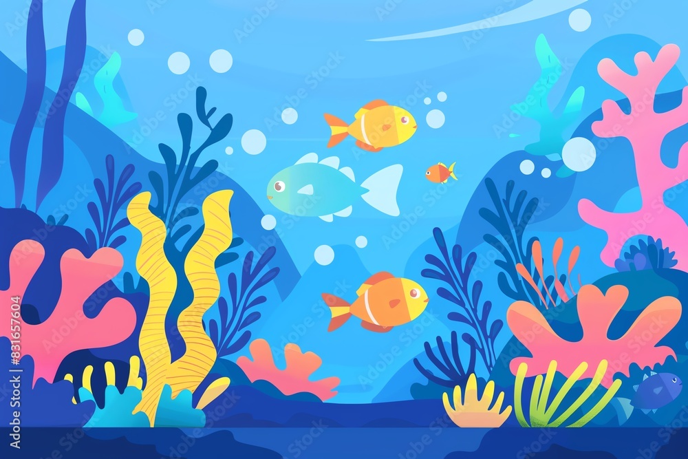 Marine life flat design side view ocean animation Splitcomplementary color scheme Marine life flat design side view ocean animation Splitcomplementary color scheme