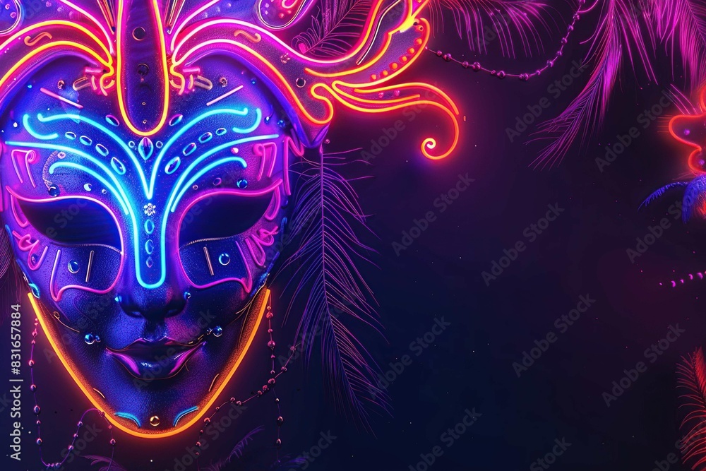 Neon style carnival mask with copy space Neon style carnival mask with copy space