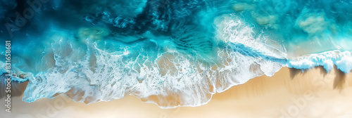 aerial panorama view with blue sea and white sand beach, tropical coast vacation. Wall Art Poster Print Design for Home Decor, Decoration Artwork, High Resolution Wallpaper and Background for Computer