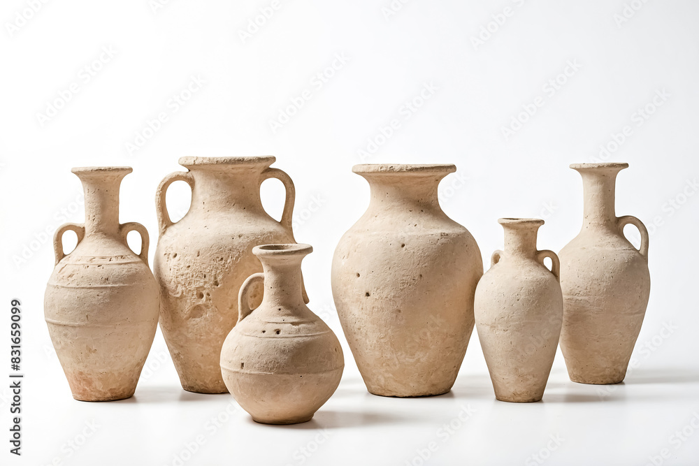Antique Clay Pots on White Background Antique Clay Pots on White Background