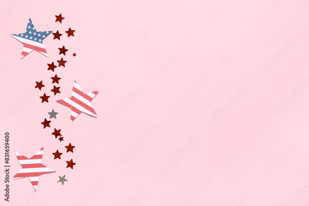 Composition with stars in colors of USA flag on color background. Independence Day celebration Composition with stars in colors of USA flag on color background. Independence Day celebration