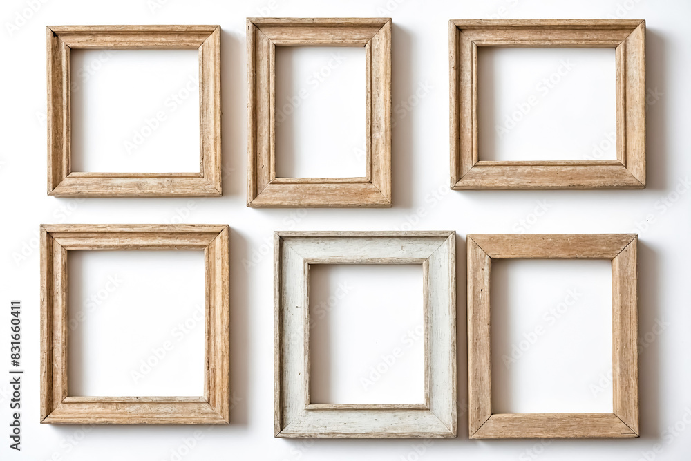 Five Rustic Wooden Frames on a White Background Five Rustic Wooden Frames on a White Background