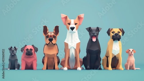 Dog breeds flat design front view pets 3D render Tetradic color scheme photo