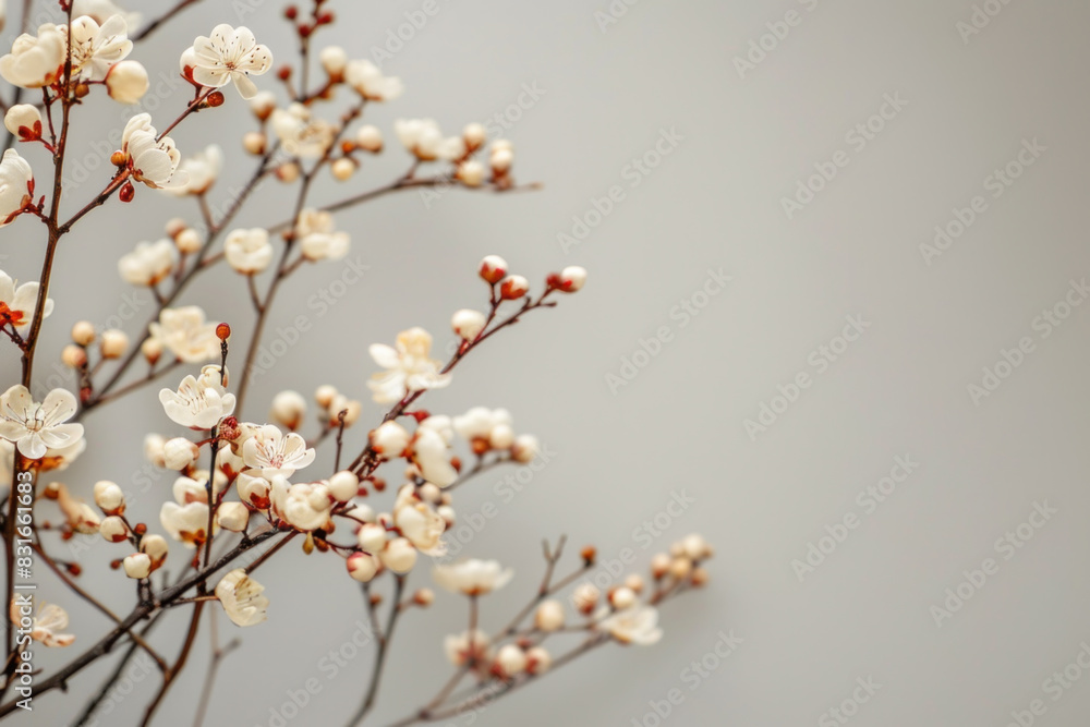 A white flower with brown tips is in the foreground of a grey background. The flower is the main focus of the image, and it is the most beautiful part of the scene A white flower with brown tips is in the foreground of a grey background. The flower is the main focus of the image, and it is the most beautiful part of the scene