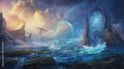Portal to Another World  Oceans as gateways to other dimensions or worlds  often depicted with magical portals. 