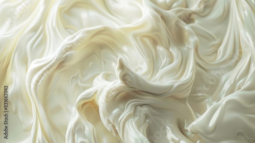 Freeze motion of whirling milk cream, close-up. Generative Ai.