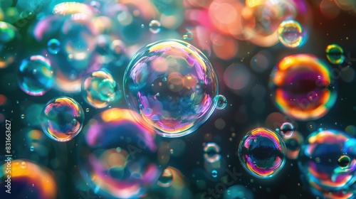 A colorful image of bubbles with a dark background  The bubbles are of different colors and sizes  and they are scattered all over the image.