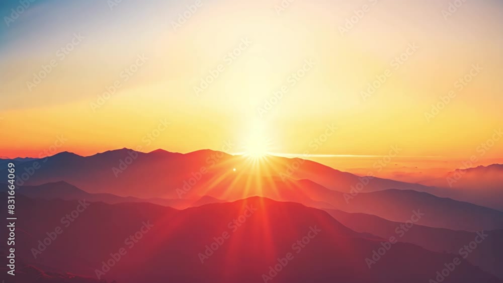 Mountain range at sunrise with colorful sky and sun rays. Mountain range at sunrise with colorful sky and sun rays.