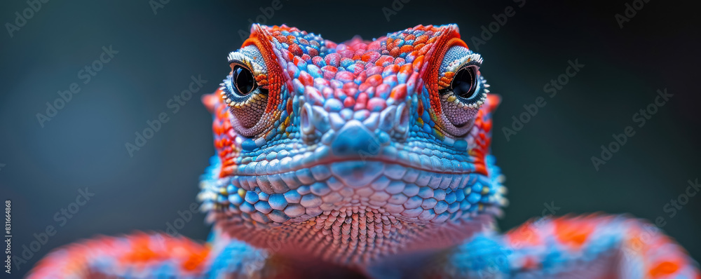 Fototapeta premium macro shot of a lizard showcasing detailed texture and bright colors