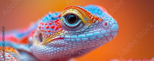 macro shot of a lizard showcasing detailed texture and bright colors