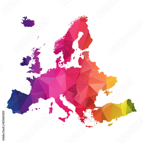 Abstract Polygon Map - Vector illustration Low Poly Color Rainbow Europe map of  isolated. Vector Illustration eps10.