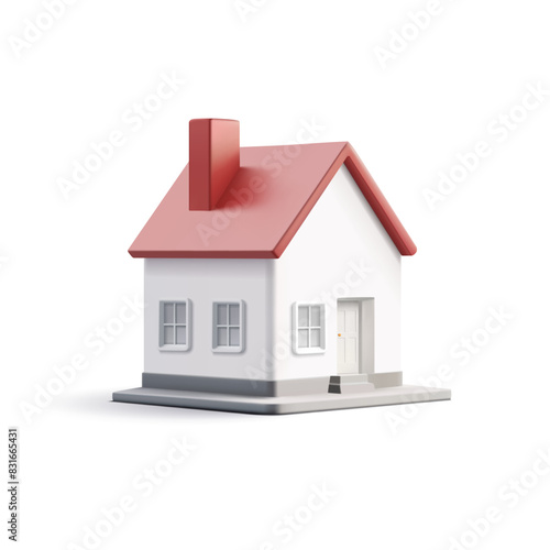 Realistic house, 3D. A minimalist house for real estate advertising and comfortable living. Isolated on a white background. Vector