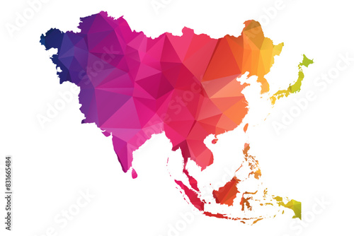 Abstract Polygon Map - Vector illustration Low Poly Color Rainbow Asia map of isolated. Vector eps10.