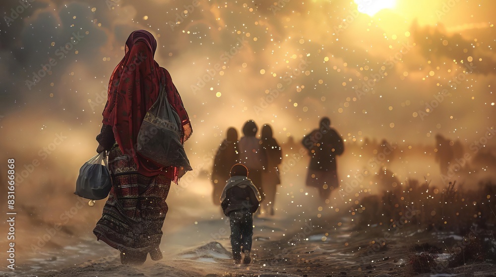 Obraz premium World Refugee Day, honoring refugees, strength and courage, global support, raising awareness