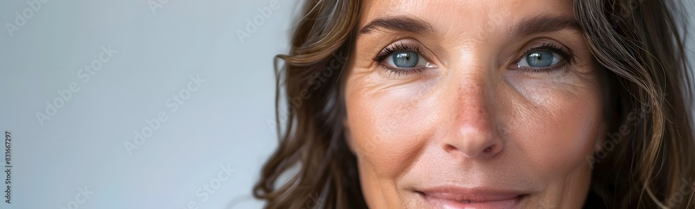 Obraz premium beautiful 50s mid aged mature woman isolated on white background. skin care beauty, skincare cosmetics concept
