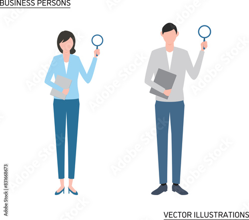 ルーペを持つビジネスパーソン