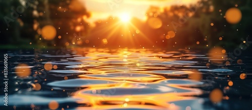 Golden Hour Tranquility A Serene Sunset Over a Glasslike Lake photo
