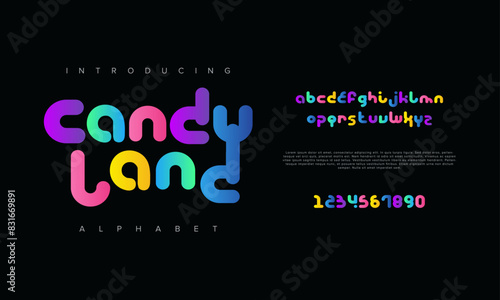 Candyland creative geometric modern urban alphabet font. Digital abstract futuristic, fashion, sport, minimal technology typography. Simple numeric vector illustration