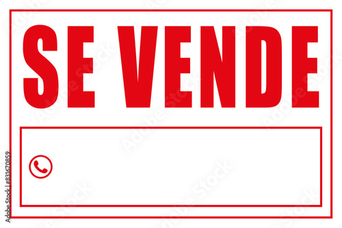 Letrero "SE VENDE" para impresión en formato vectorial.