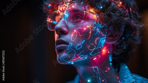 Artificial Intelligence brain, Glowing Neural Pathways and Luminous Fibers, Striking Silhouette, Abstract Digital Mindscape. The thought system of the brain,memory,learning, and behavior of human body