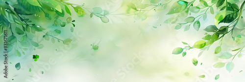 Watercolor green pastel leaves background.Lush green foliage on soft pastel background with watercolor effect  creating a serene and tranquil nature-inspired scene