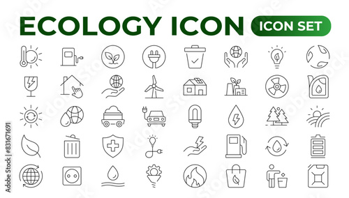 Eco friendly related thin line icon set in minimal style. Linear ecology icons. Environmental sustainability simple symbol