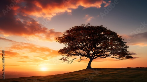 a tree against a sunset sky