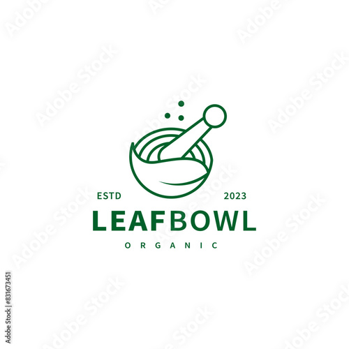 mortar leaf bowl icon illustration for medical logo design 4