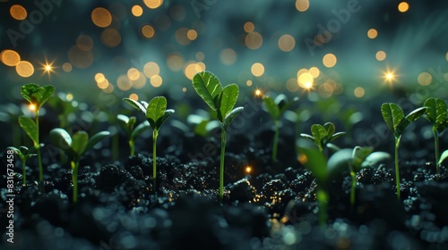 Digital coins sprouting from the ground like tiny plants waiting to be plucked and added to a growing collection. photo