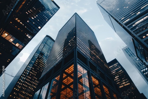 Wallpaper Mural A city skyline with tall buildings, including a large glass building. Torontodigital.ca