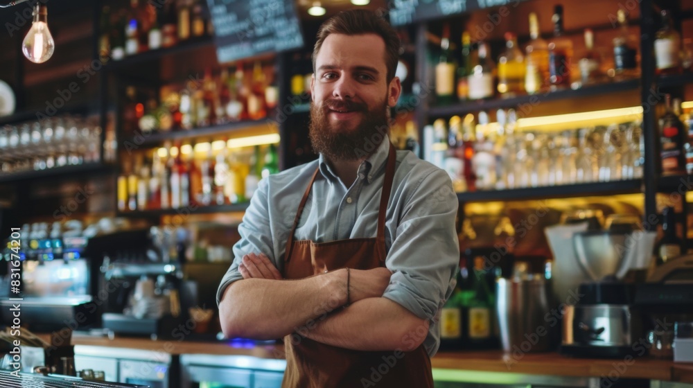 Man bartender working in restaurant. Man bartender working in restaurant.