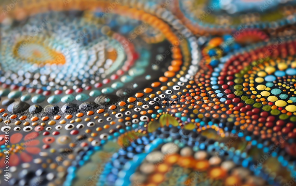 Aboriginal dot painting with vibrant and earthy tones, abstract patterns, close up view, sharp focus, natural light Aboriginal dot painting with vibrant and earthy tones, abstract patterns, close up view, sharp focus, natural light