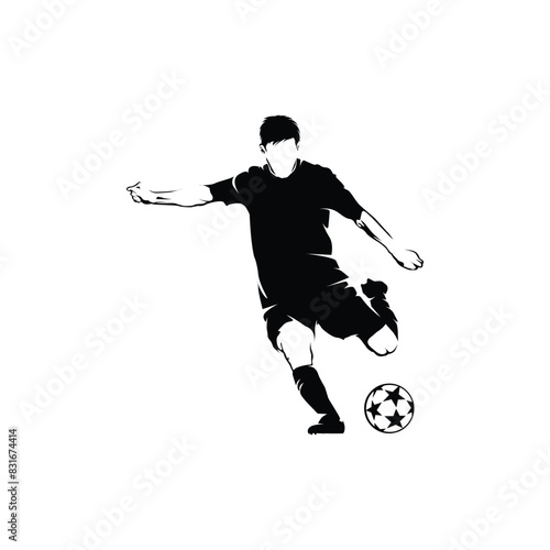 vector silhouette of a football player kicking the ball