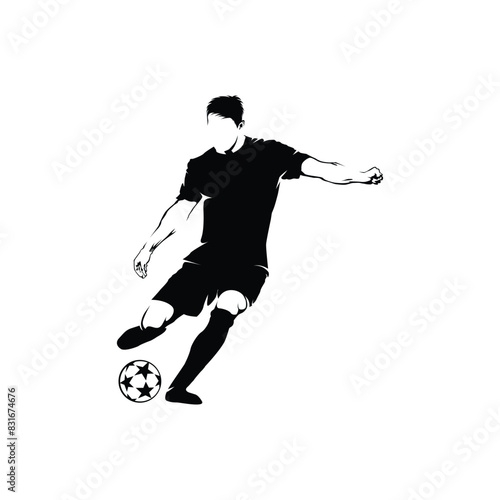 vector silhouette of a football player kicking the ball