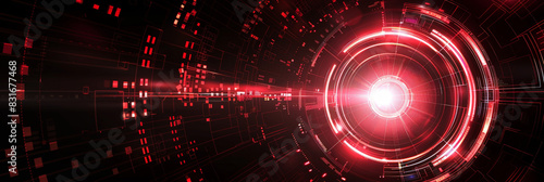 Abstract red circular digital vortex on dark background showcasing high-tech design and futuristic energy
