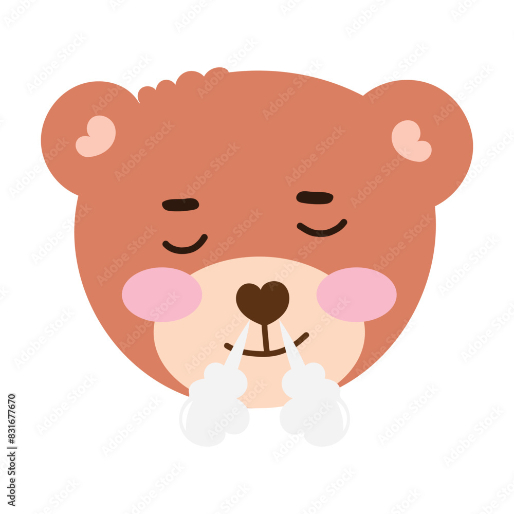Fototapeta premium Emoticon sticker little bear coloring brown. cute bear