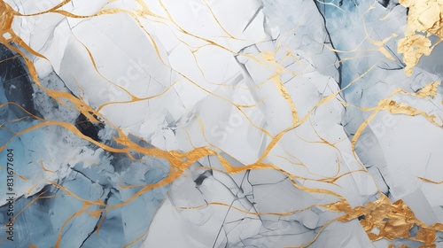 Abstract artwork with kintsugi mosaic and mineral marble textures, bold golden outlines